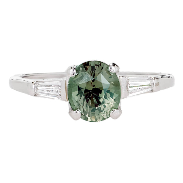 Estate Alexandrite Ring 1950 1.57ct Platinum Tapered Baguette Diamond Engagement