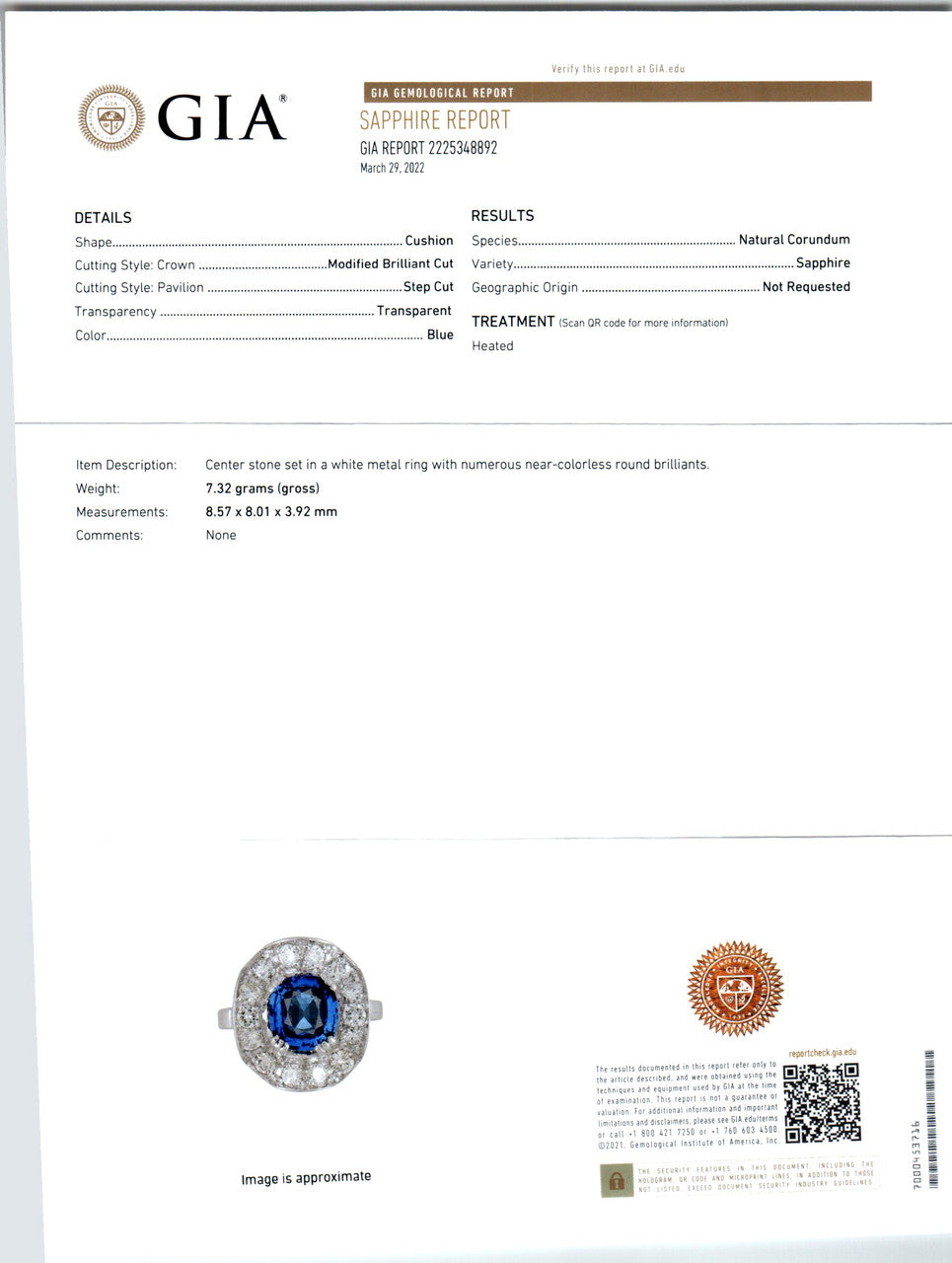 GIA Certified 2.54 Carat Cushion Cut Sapphire Diamond Wave Gold Engagement Ring – image 3