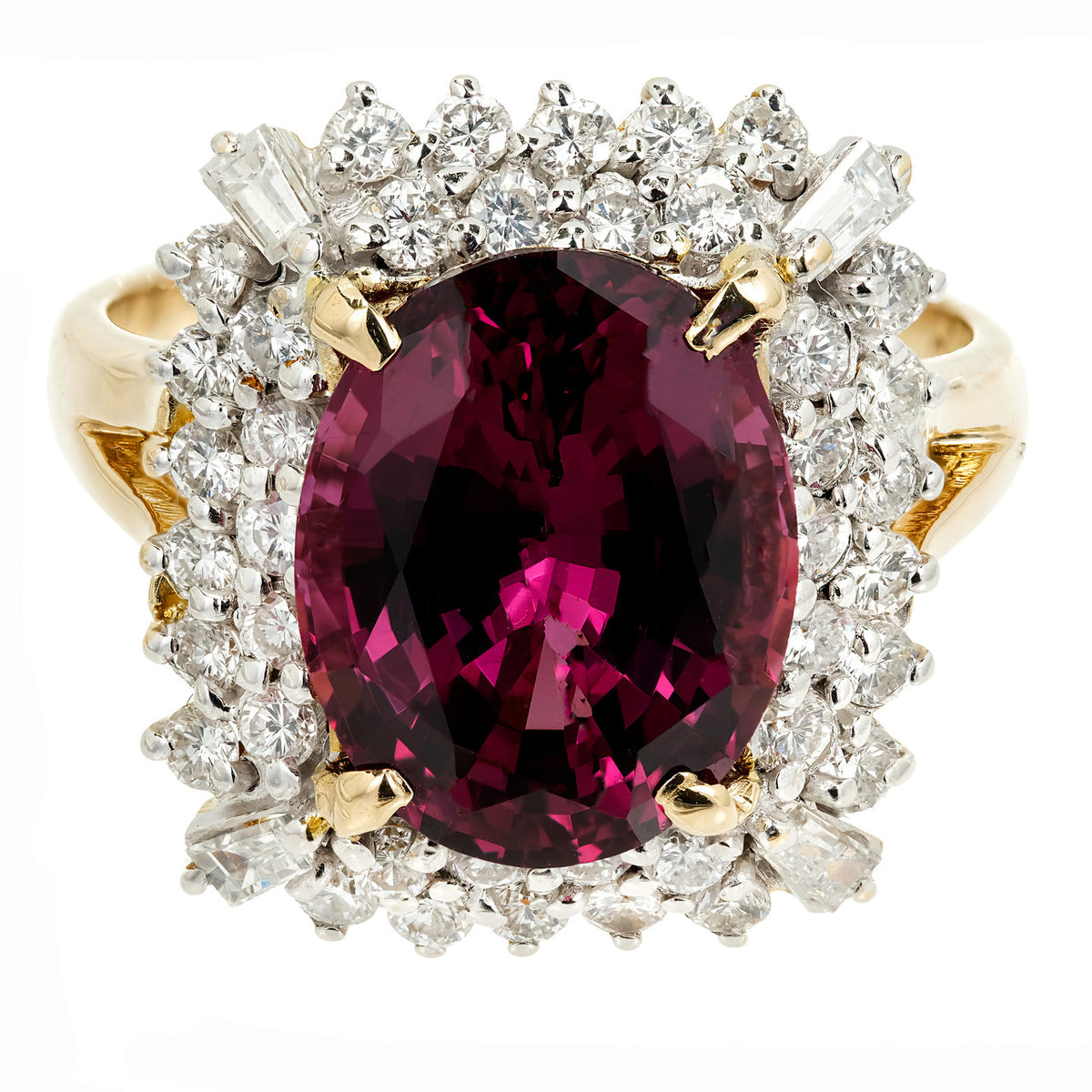 Estate 5.88ct GIA Certified Purple Pink Garnet Ring 18k Diamond