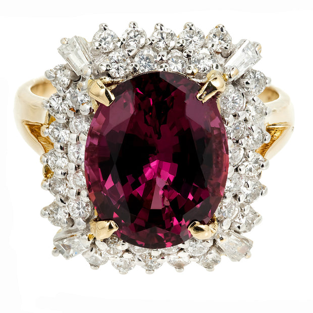 Estate 5.88ct GIA Certified Purple Pink Garnet Ring 18k Diamond