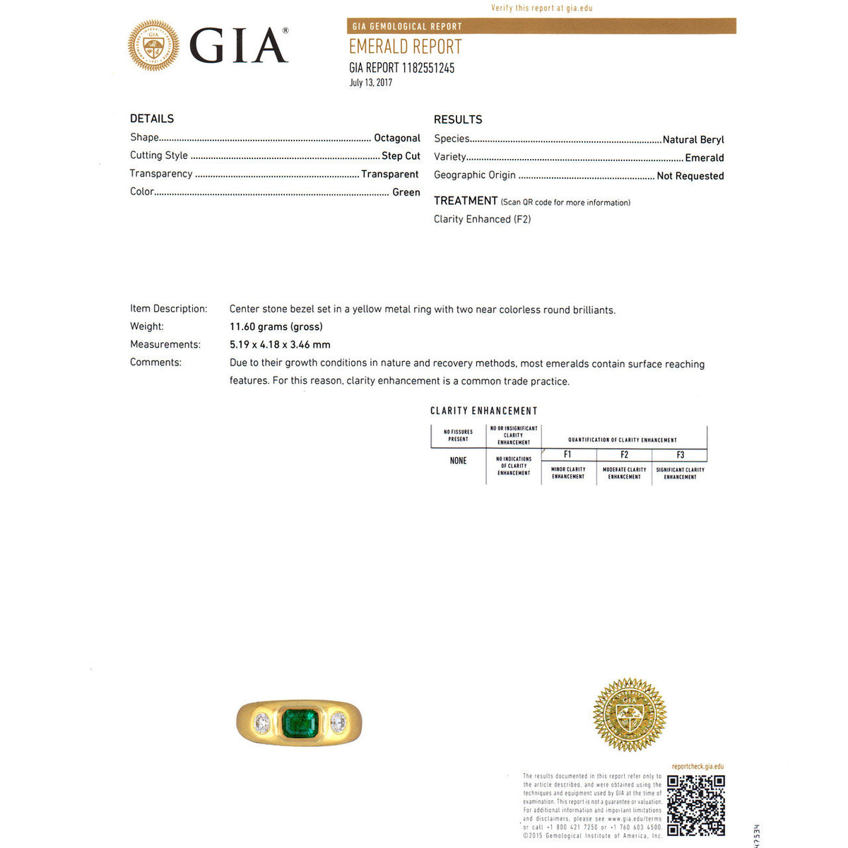 Estate Bright Fine Green Emerald Ring .50ct GIA Certified 18k Gold Diamond – image 7
