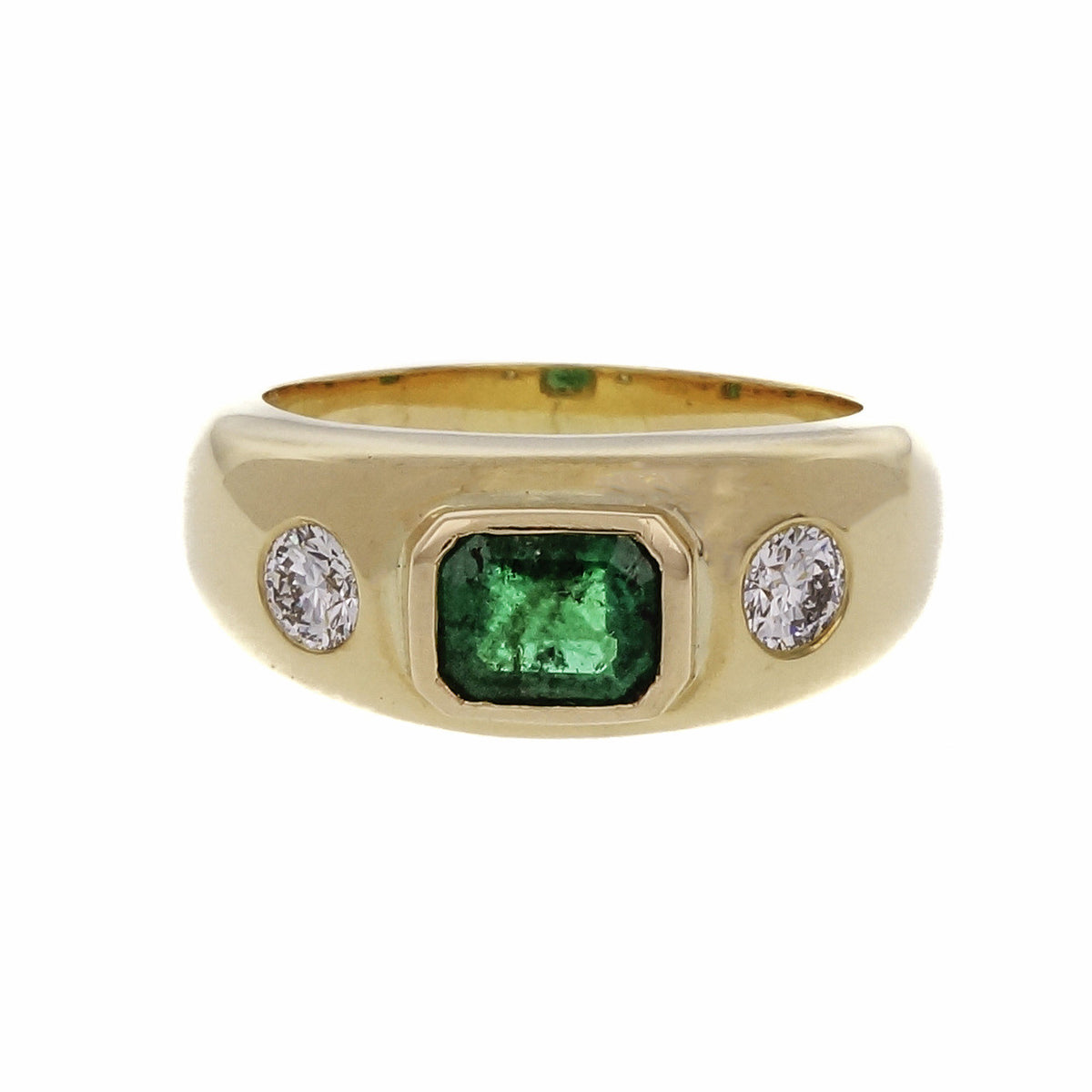 Estate Bright Fine Green Emerald Ring .50ct GIA Certified 18k Gold Diamond