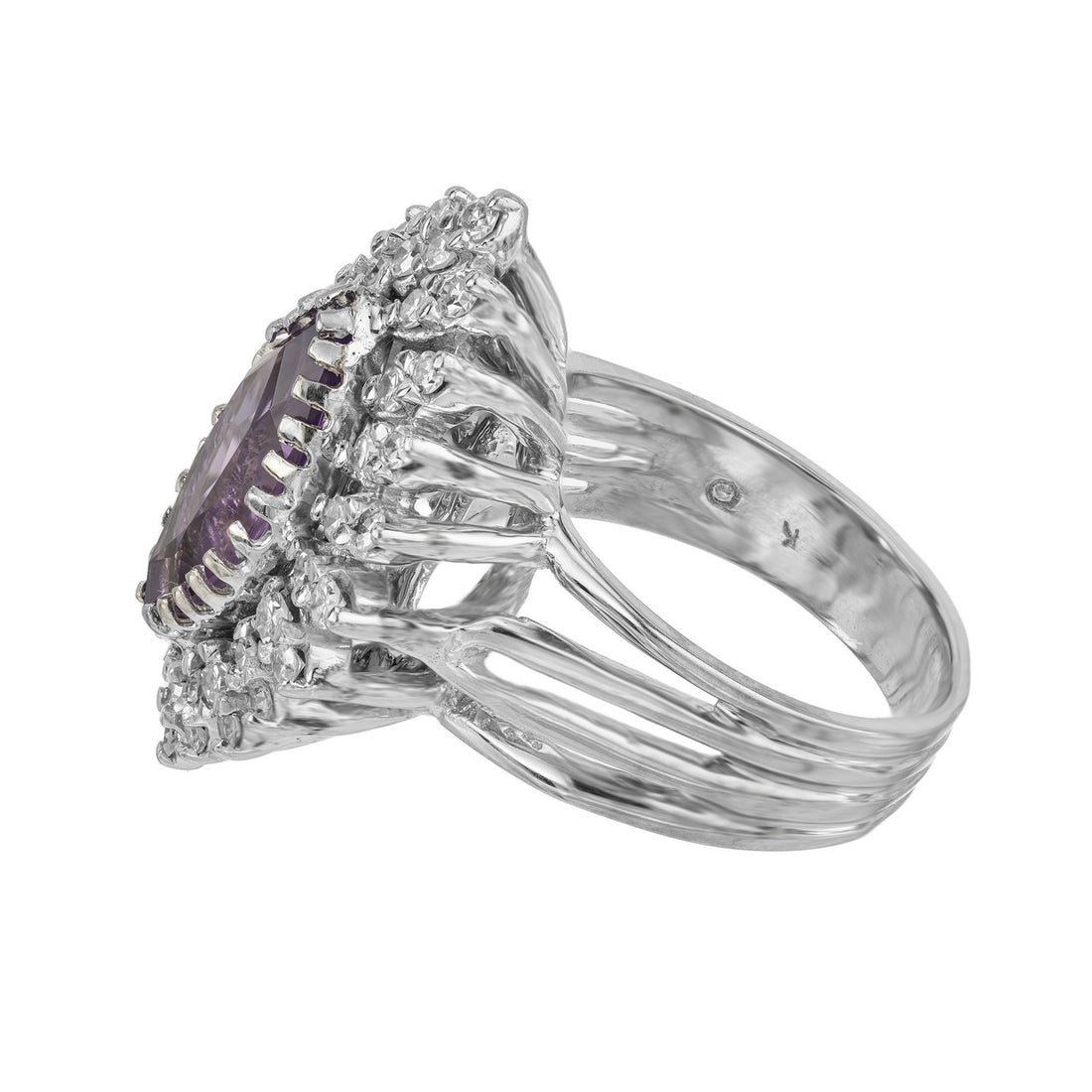2.50 Carat Marquise Amethyst Diamond Halo Gold Cocktail Ring – image 7