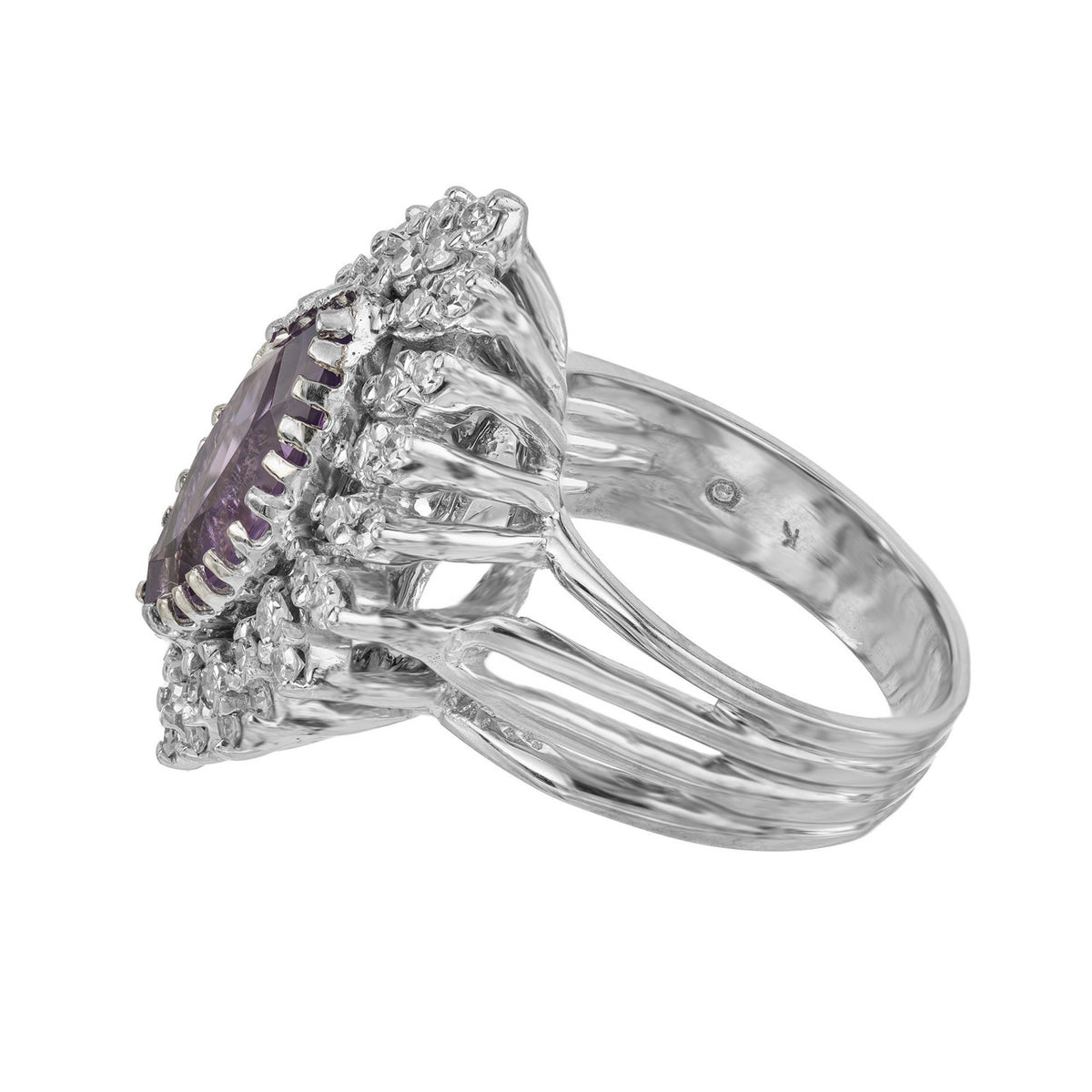2.50 Carat Marquise Amethyst Diamond Halo Gold Cocktail Ring – image 7