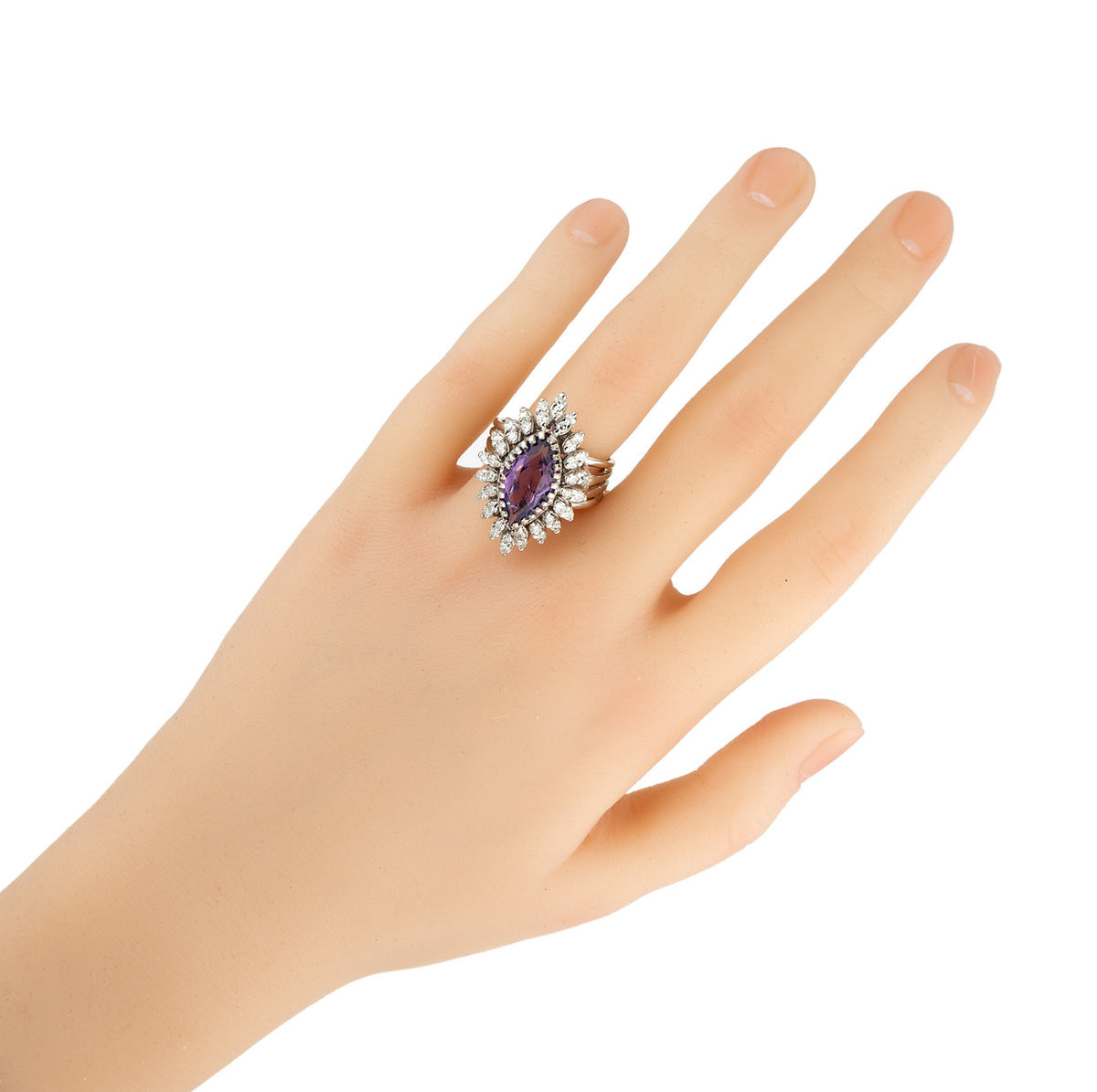 2.50 Carat Marquise Amethyst Diamond Halo Gold Cocktail Ring – image 6
