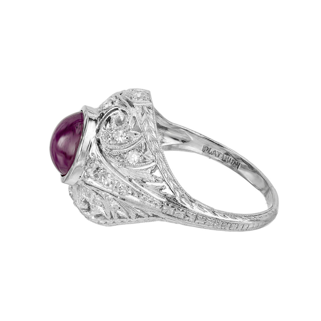 GIA Certified 3.40 Carat Star Ruby Diamond Art Deco Platinum Cocktail Ring – image 5