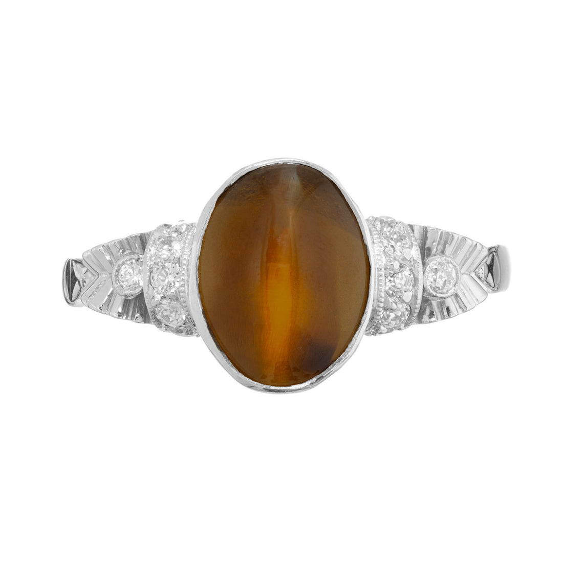 GIA Certified 2.71 Carat Chrysoberyl Cat’s Eye Diamond Platinum Engagement Ring – image 2
