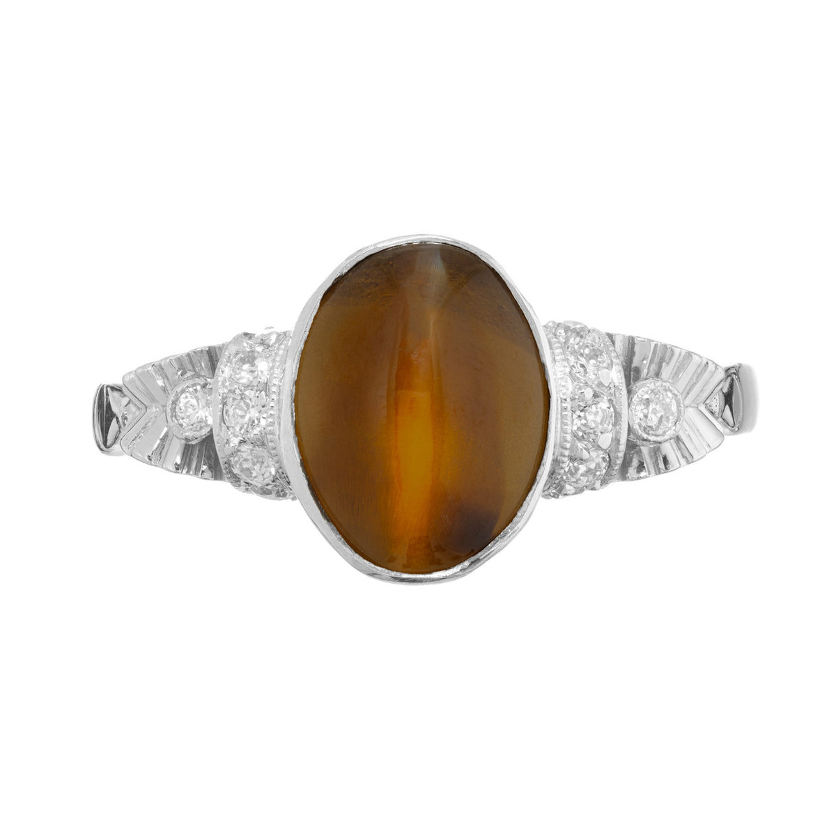 GIA Certified 2.71 Carat Chrysoberyl Cat’s Eye Diamond Platinum Engagement Ring – image 2