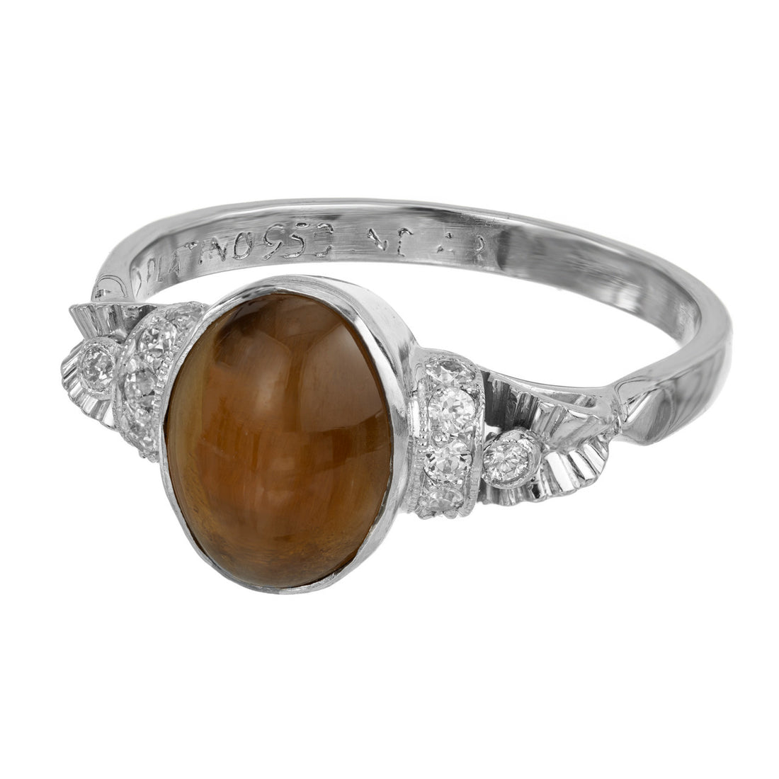 GIA Certified 2.71 Carat Chrysoberyl Cat’s Eye Diamond Platinum Engagement Ring – image 4