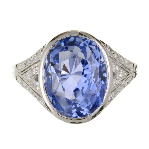 GIA Certified 10.78 Carat Periwinkle Blue Sapphire Diamond Platinum Ring