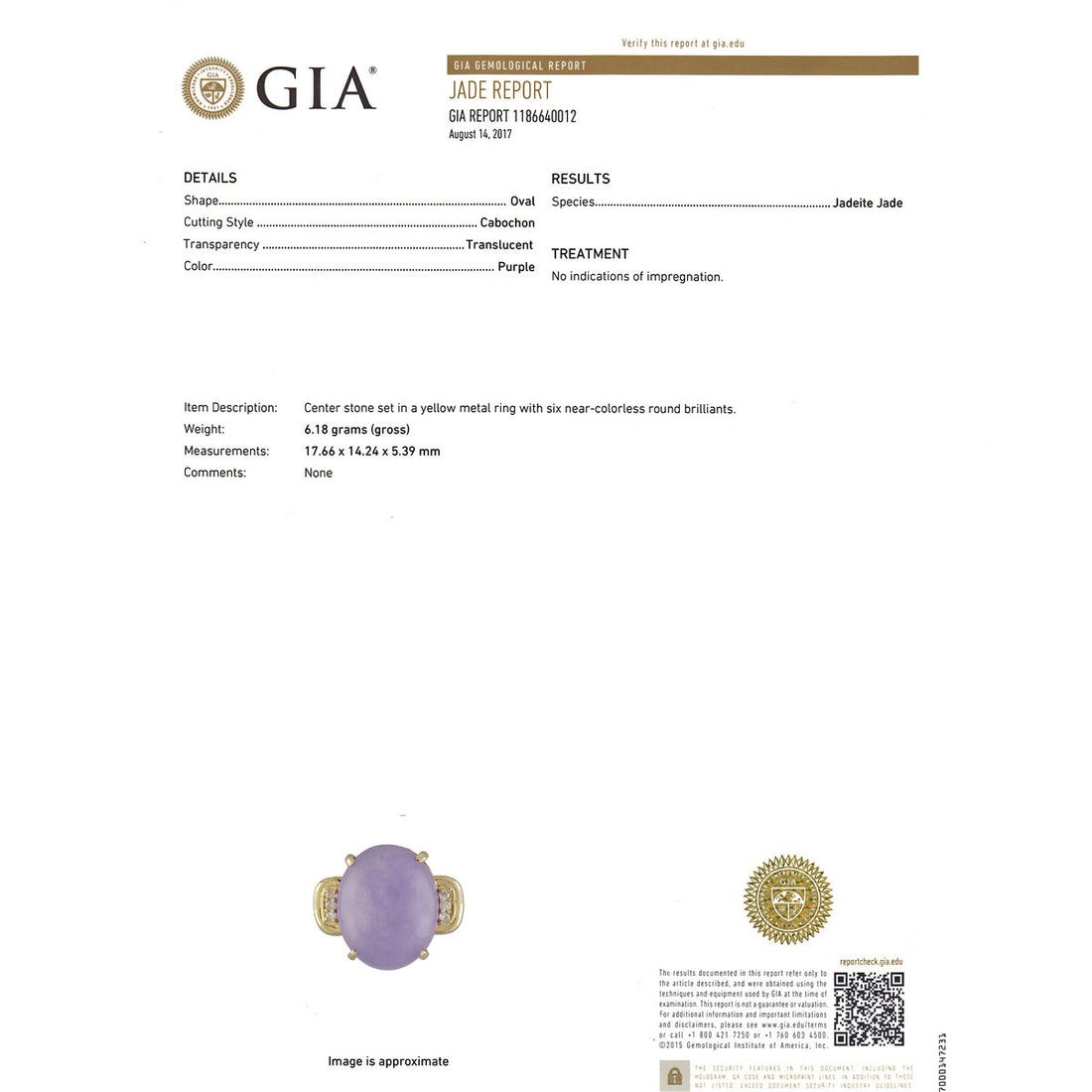Purple Jadeite Jade Ring 14k Gold Diamond GIA Certified – image 3