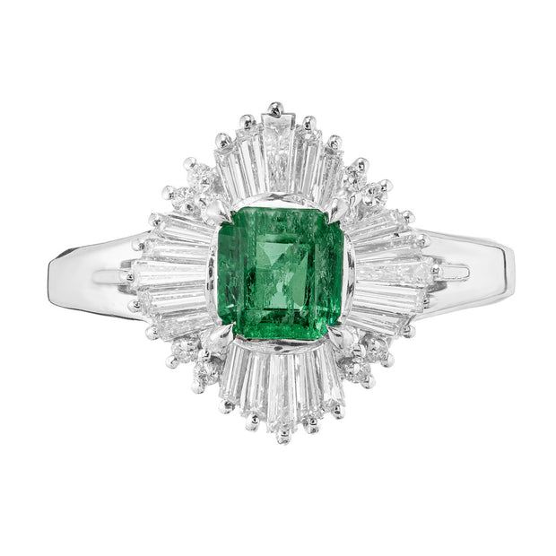 GIA Certified .56 Carat Natural Emerald Diamond Ballerina Platinum Cocktail Ring