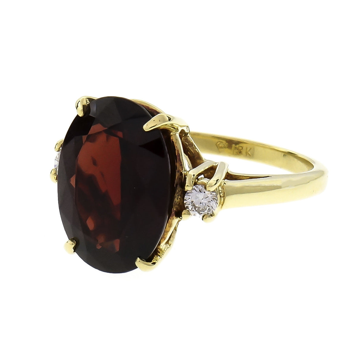 Estate 7.00ct Oval Garnet Ring 18k Gold Diamond – image 2