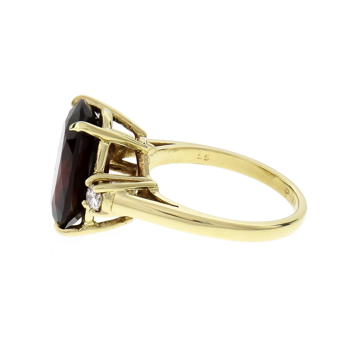 Estate 7.00ct Oval Garnet Ring 18k Gold Diamond – image 3