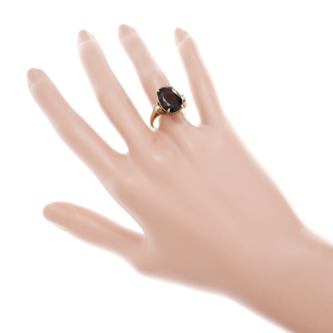 Estate 7.00ct Oval Garnet Ring 18k Gold Diamond – image 7