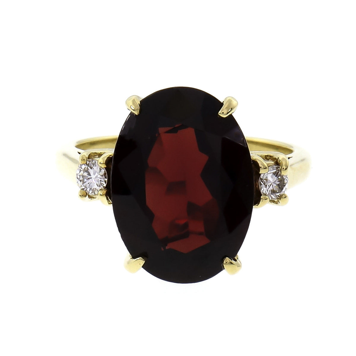 Estate 7.00ct Oval Garnet Ring 18k Gold Diamond