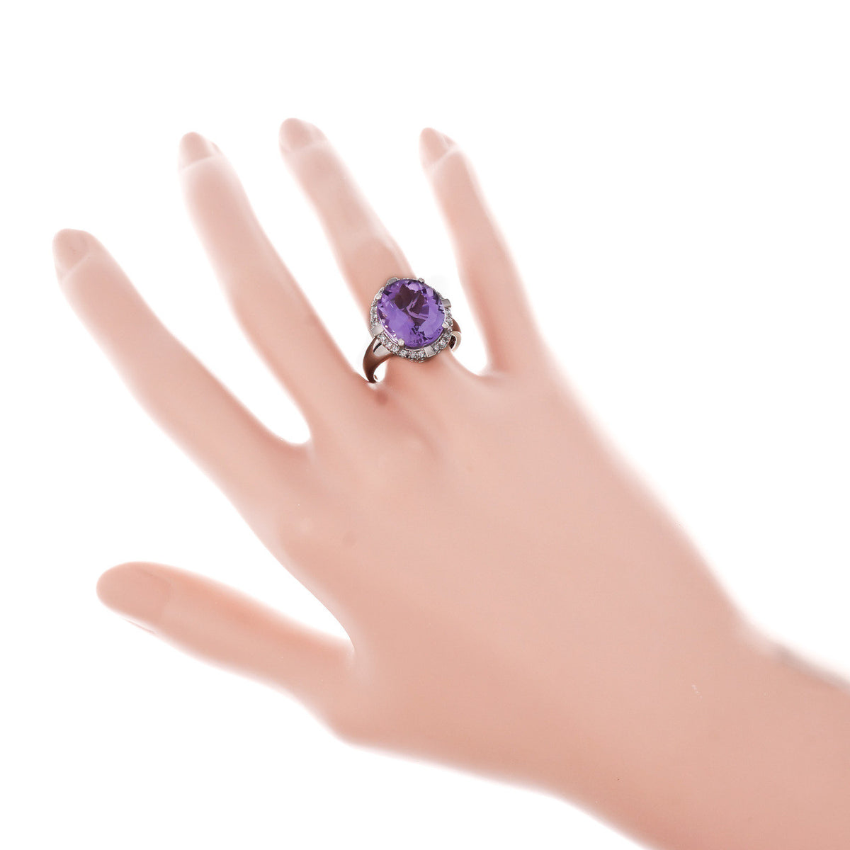 Vintage 1960 Oval Amethyst Ring 14k White Gold Diamond – image 6