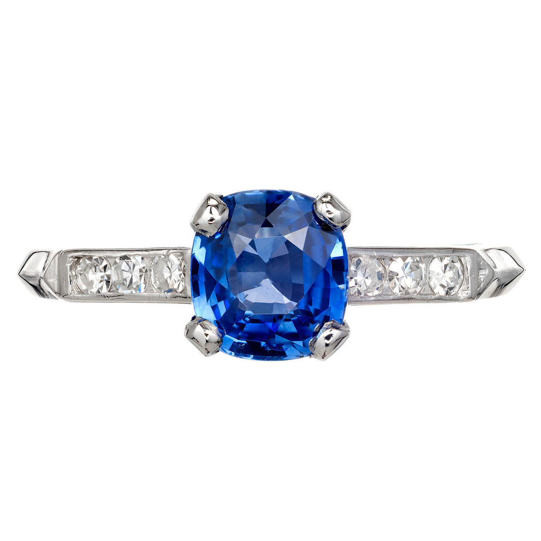 GIA Certified 1.03 Carat Blue Sapphire Diamond Platinum Engagement Ring – image 3