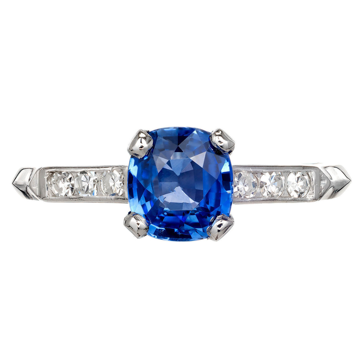 GIA Certified 1.03 Carat Blue Sapphire Diamond Platinum Engagement Ring – image 3