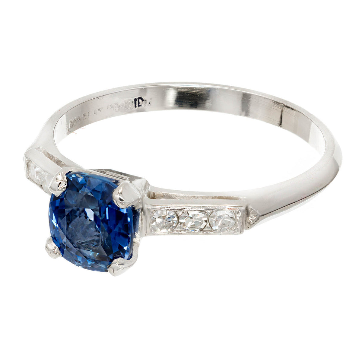GIA Certified 1.03 Carat Blue Sapphire Diamond Platinum Engagement Ring – image 4