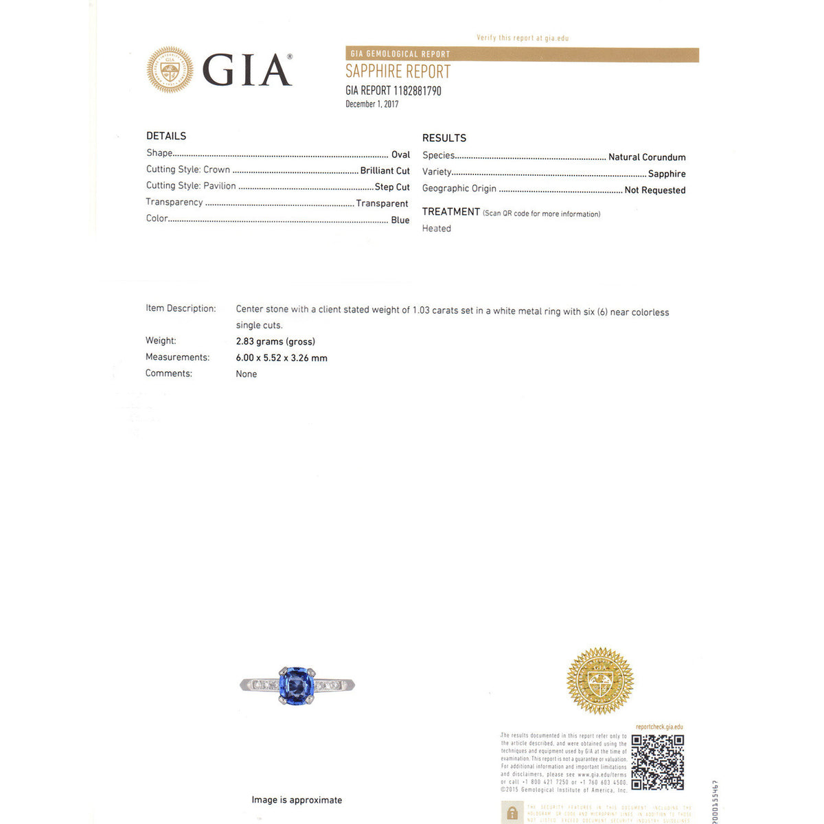 GIA Certified 1.03 Carat Blue Sapphire Diamond Platinum Engagement Ring – image 2
