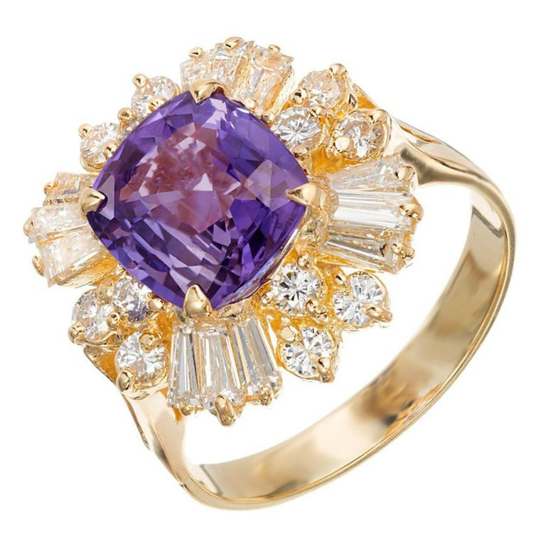 GIA 3.45 Carat Cushion Sapphire Diamond Halo Color Change Gold Engagement Ring – image 2