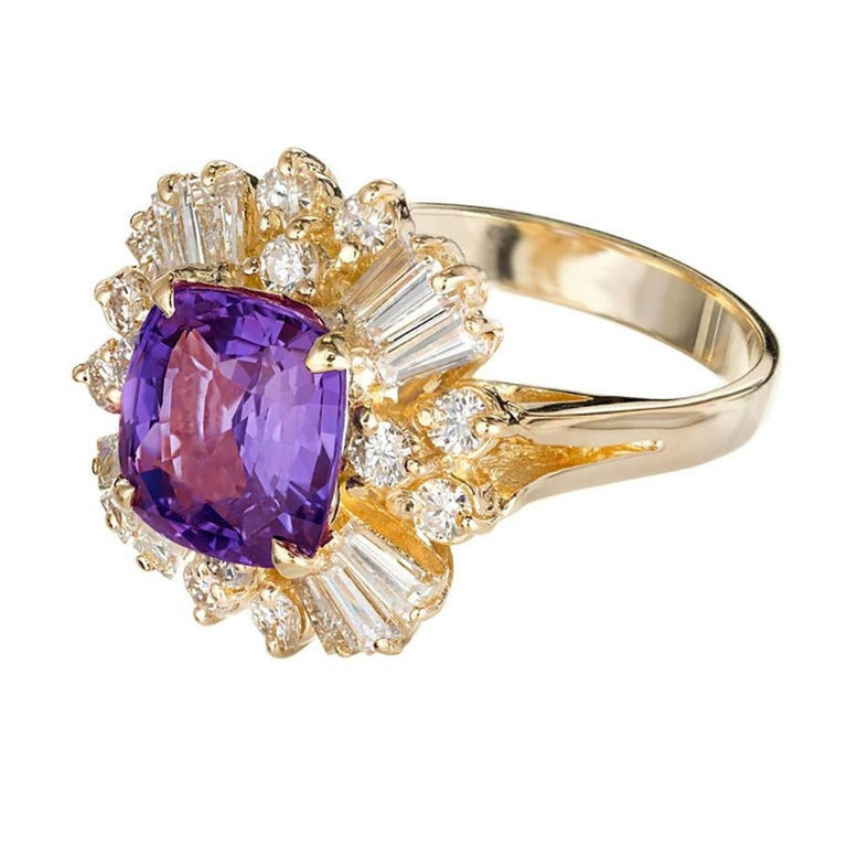 GIA 3.45 Carat Cushion Sapphire Diamond Halo Color Change Gold Engagement Ring – image 4