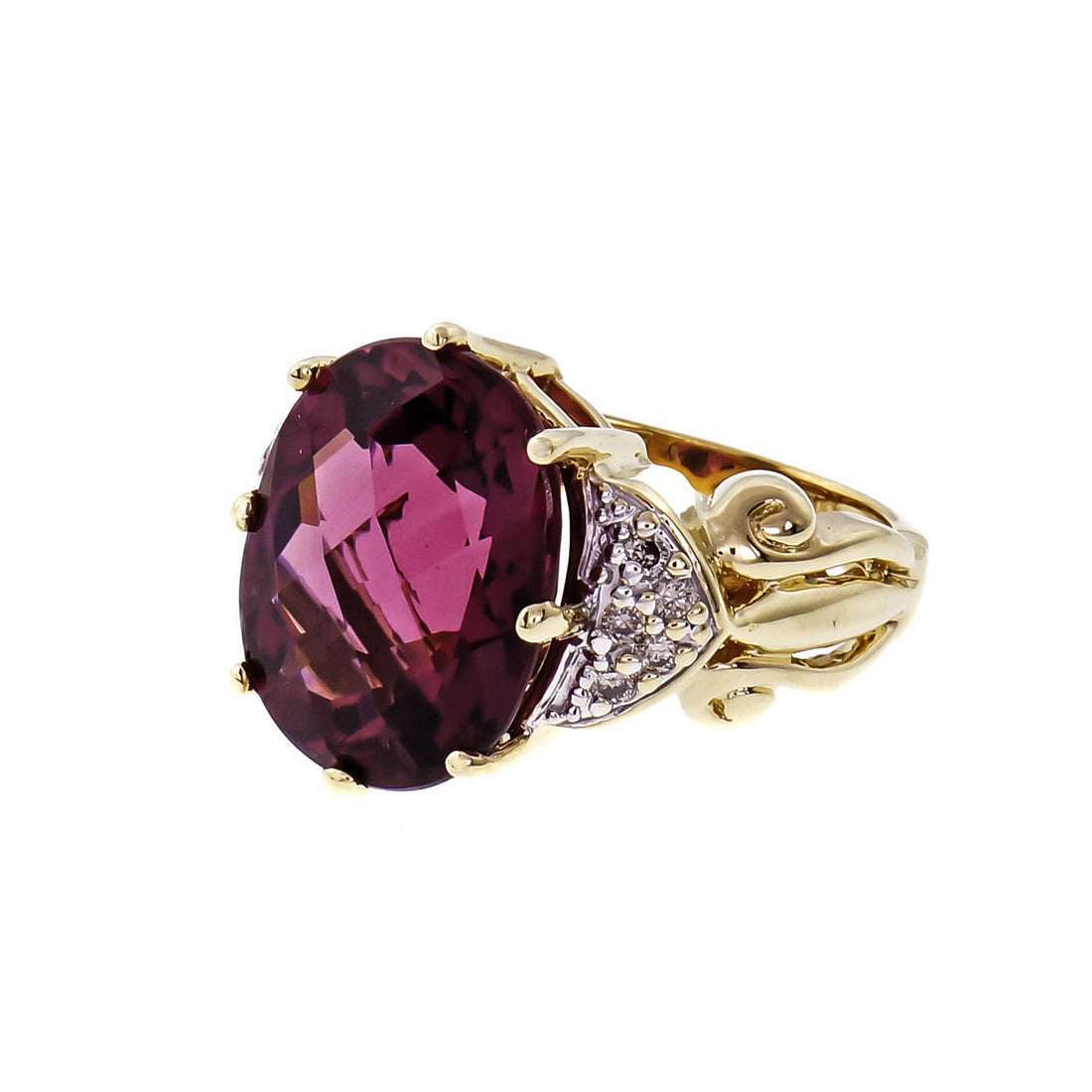 Faceted Oval Pink Tourmaline Ring 18k Gold Diamond 6.00ct – image 2