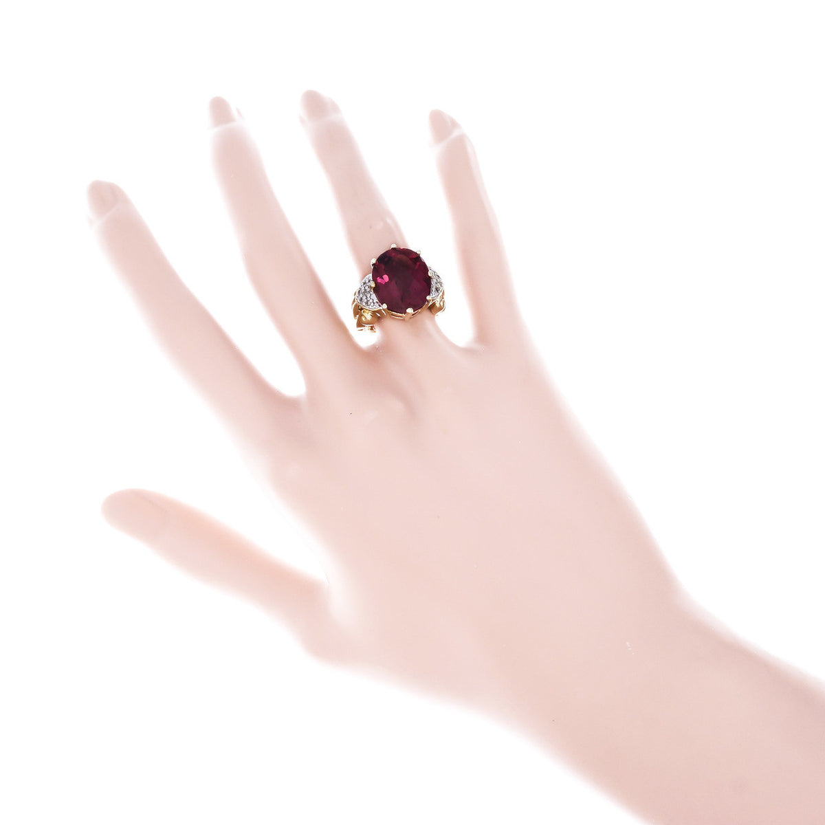 Faceted Oval Pink Tourmaline Ring 18k Gold Diamond 6.00ct – image 6