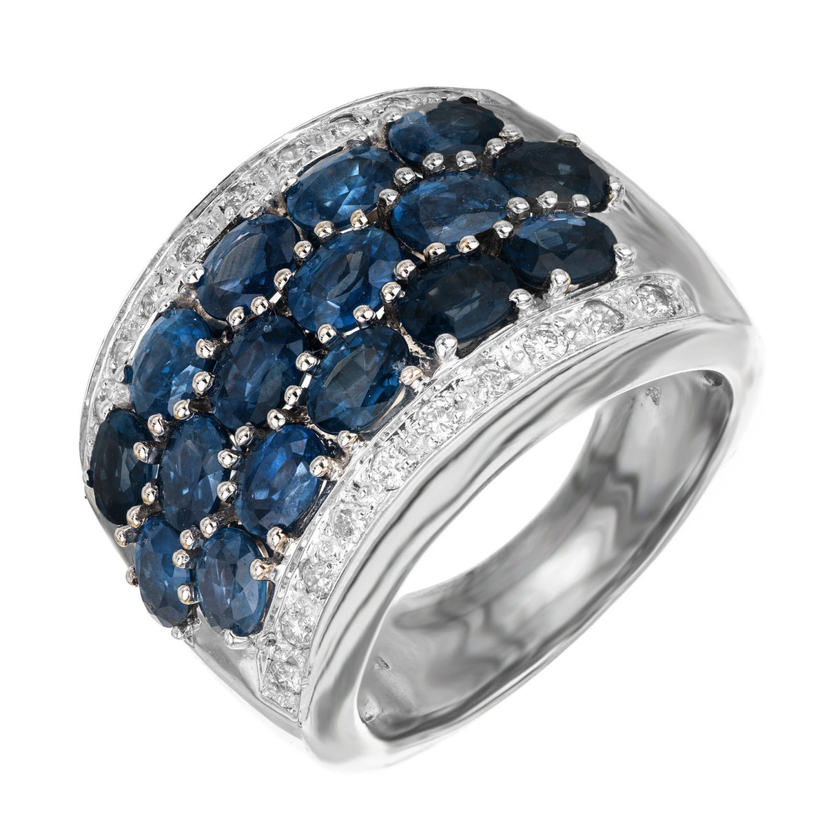 4.80 Carat Oval Sapphire Round Diamond 14k White Gold Cocktail Ring