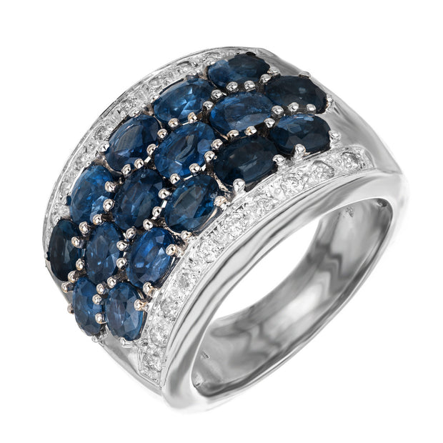 4.80 Carat Oval Sapphire Round Diamond 14k White Gold Cocktail Ring