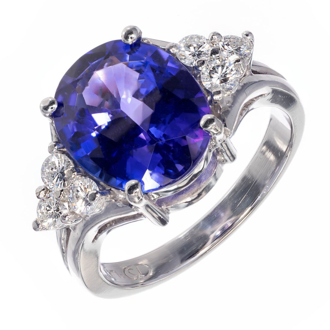 Oval Bright Purplish-Blue Tanzanite Ring 3.00ct Platinum Diamond – image 6