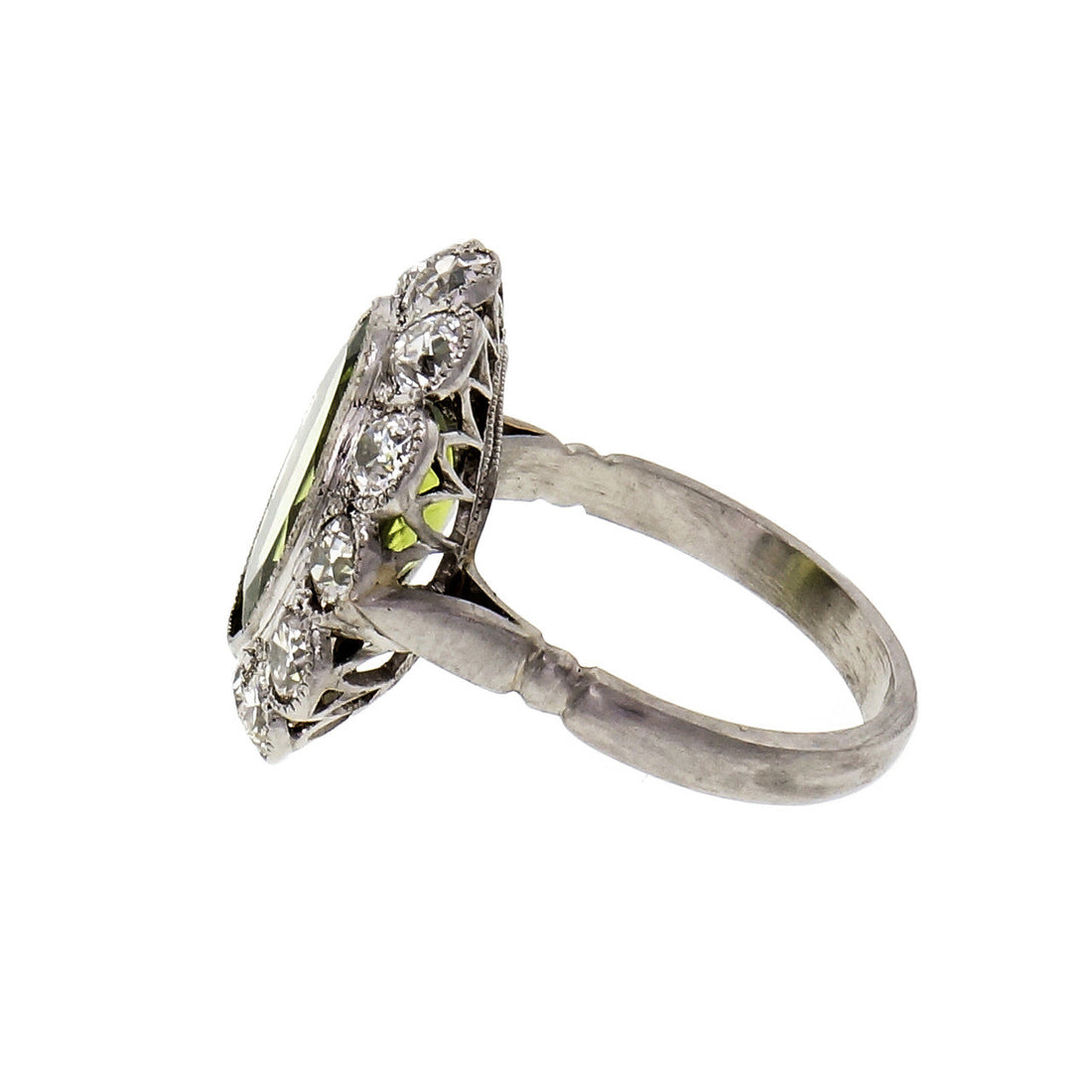 Vintage 1920 Oval Peridot Old European Diamond Ring Platinum – image 3
