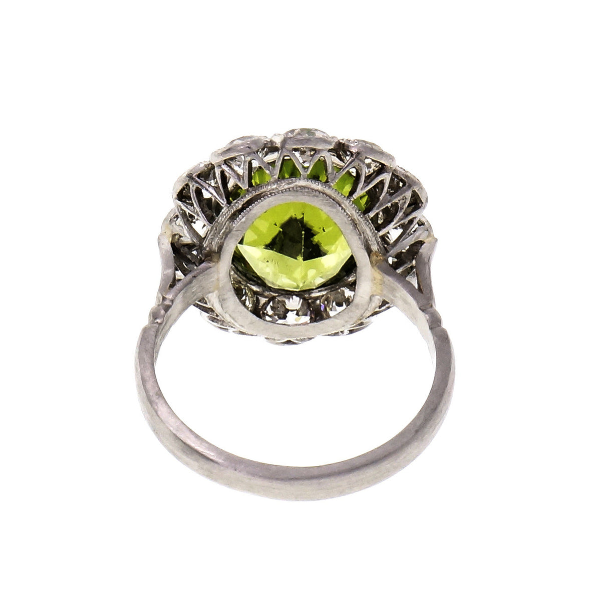 Vintage 1920 Oval Peridot Old European Diamond Ring Platinum – image 4