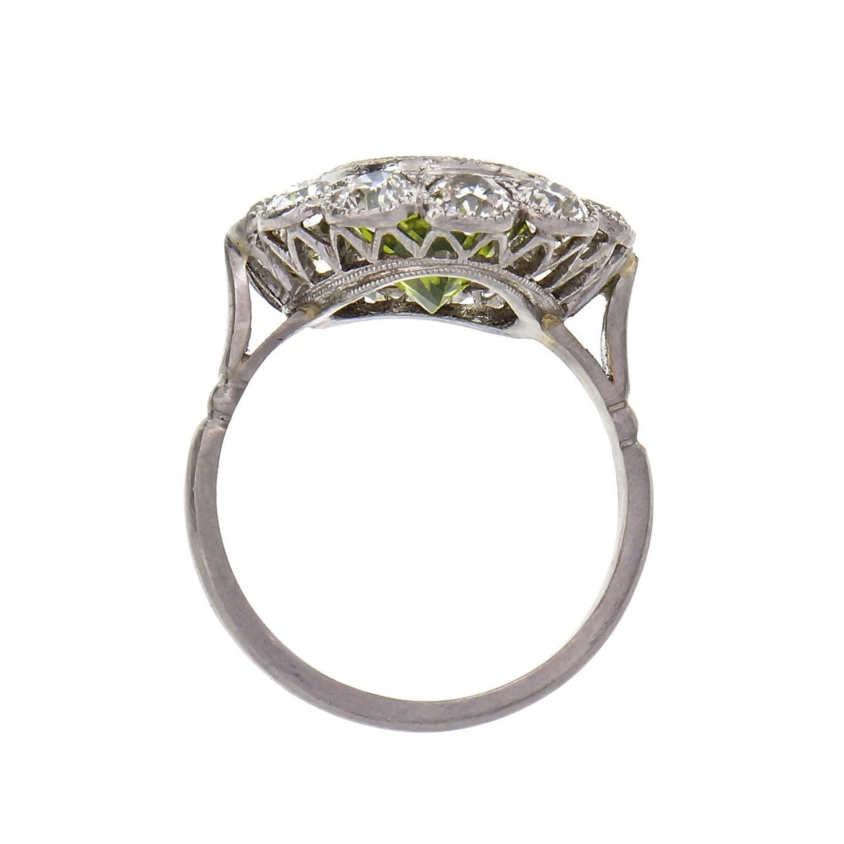 Vintage 1920 Oval Peridot Old European Diamond Ring Platinum – image 5