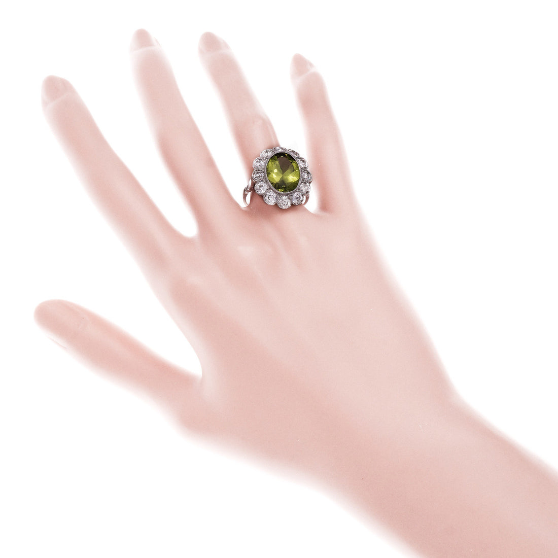 Vintage 1920 Oval Peridot Old European Diamond Ring Platinum – image 6