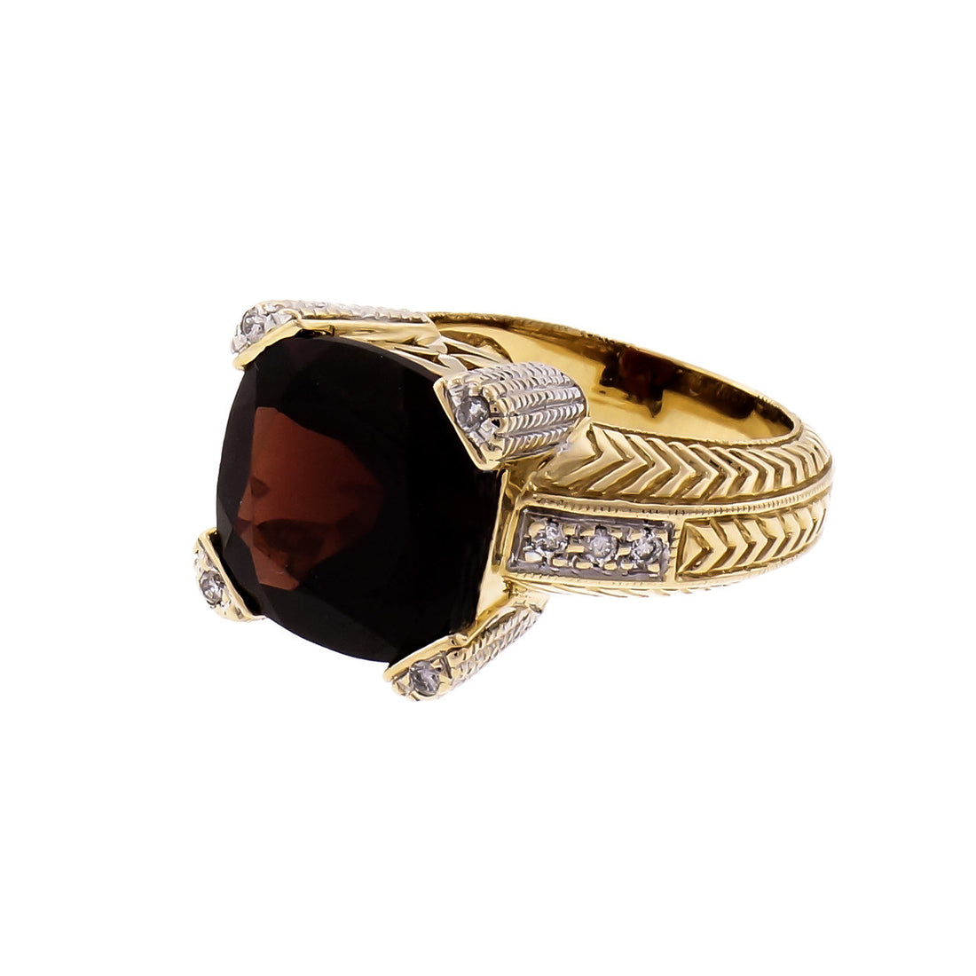 9.00ct Garnet Diamond 2-Tone 14k Gold Cocktail Ring – image 2