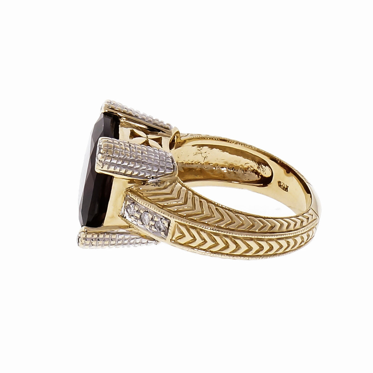 9.00ct Garnet Diamond 2-Tone 14k Gold Cocktail Ring – image 3