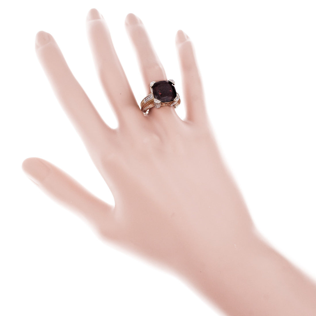 9.00ct Garnet Diamond 2-Tone 14k Gold Cocktail Ring – image 6