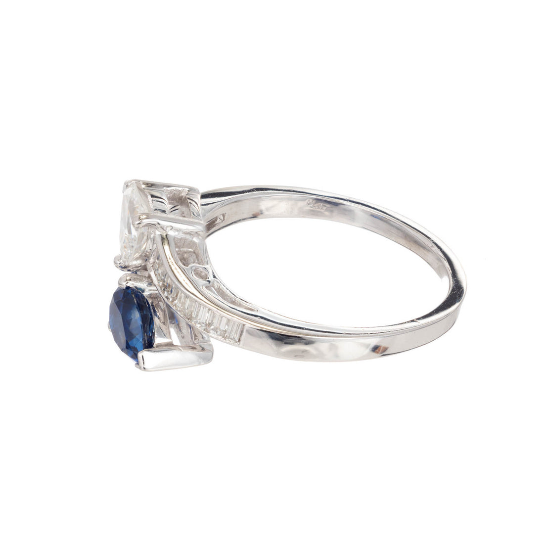 GIA Certified Pear Sapphire Diamond Swirl Bypass Platinum Cocktail Ring – image 3