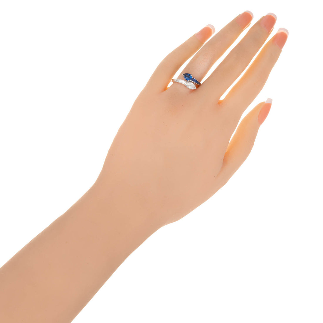 GIA Certified Pear Sapphire Diamond Swirl Bypass Platinum Cocktail Ring – image 5