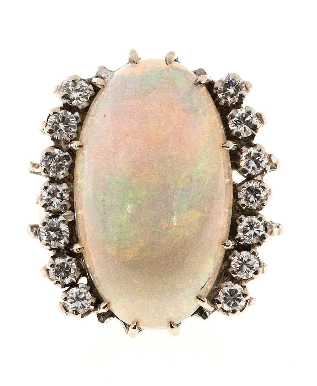 Estate 14k White Gold Fine 10ct Opal & Round Diamond Ring – image 4