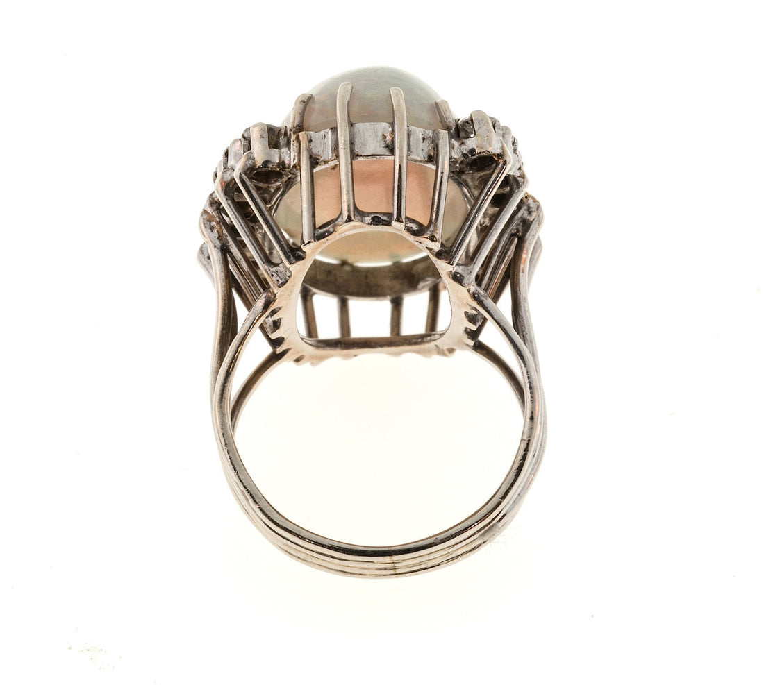 Estate 14k White Gold Fine 10ct Opal & Round Diamond Ring – image 7
