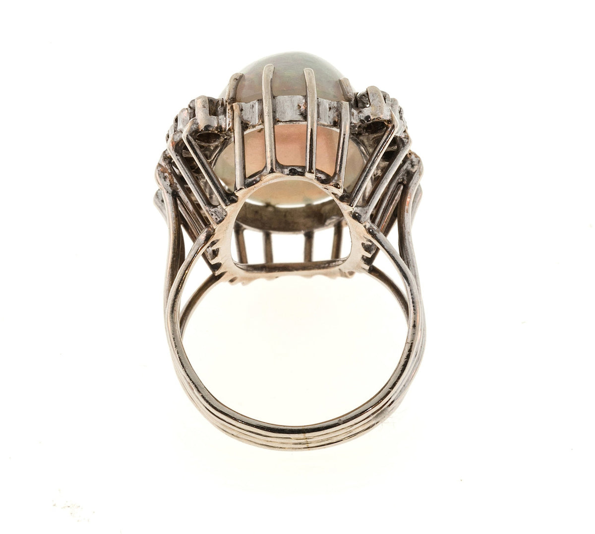 Estate 14k White Gold Fine 10ct Opal & Round Diamond Ring – image 7