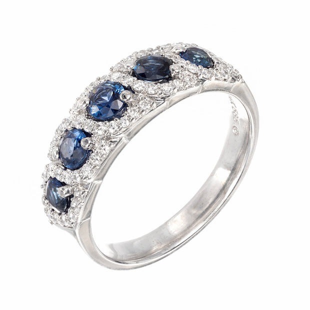 .78ct Sapphire Diamond Halo Swirl 14k White Gold Wedding Band Ring
