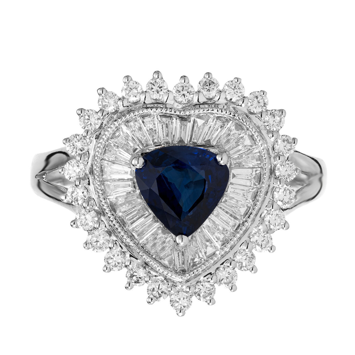 .90ct Sapphire Diamond Cluster Platinum Cocktail Ring
