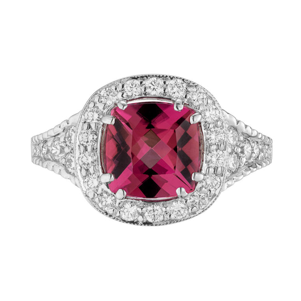 GIA Certified 1.63 Carat Tourmaline Diamond Halo White Gold Engagement Ring