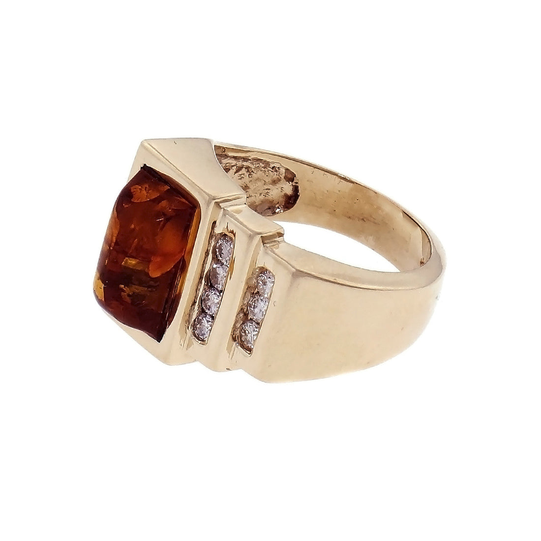 14k Yellow Gold Amber & Diamond Ring – image 2
