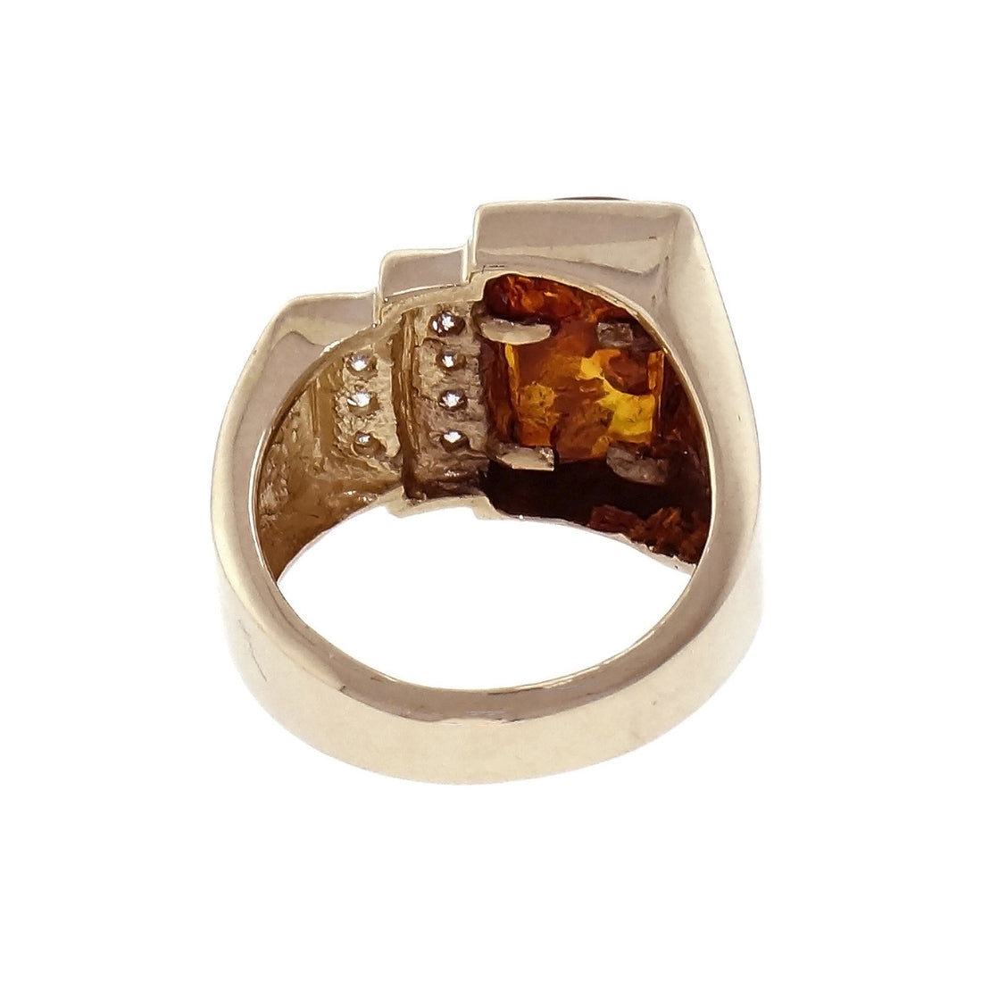 14k Yellow Gold Amber & Diamond Ring – image 4