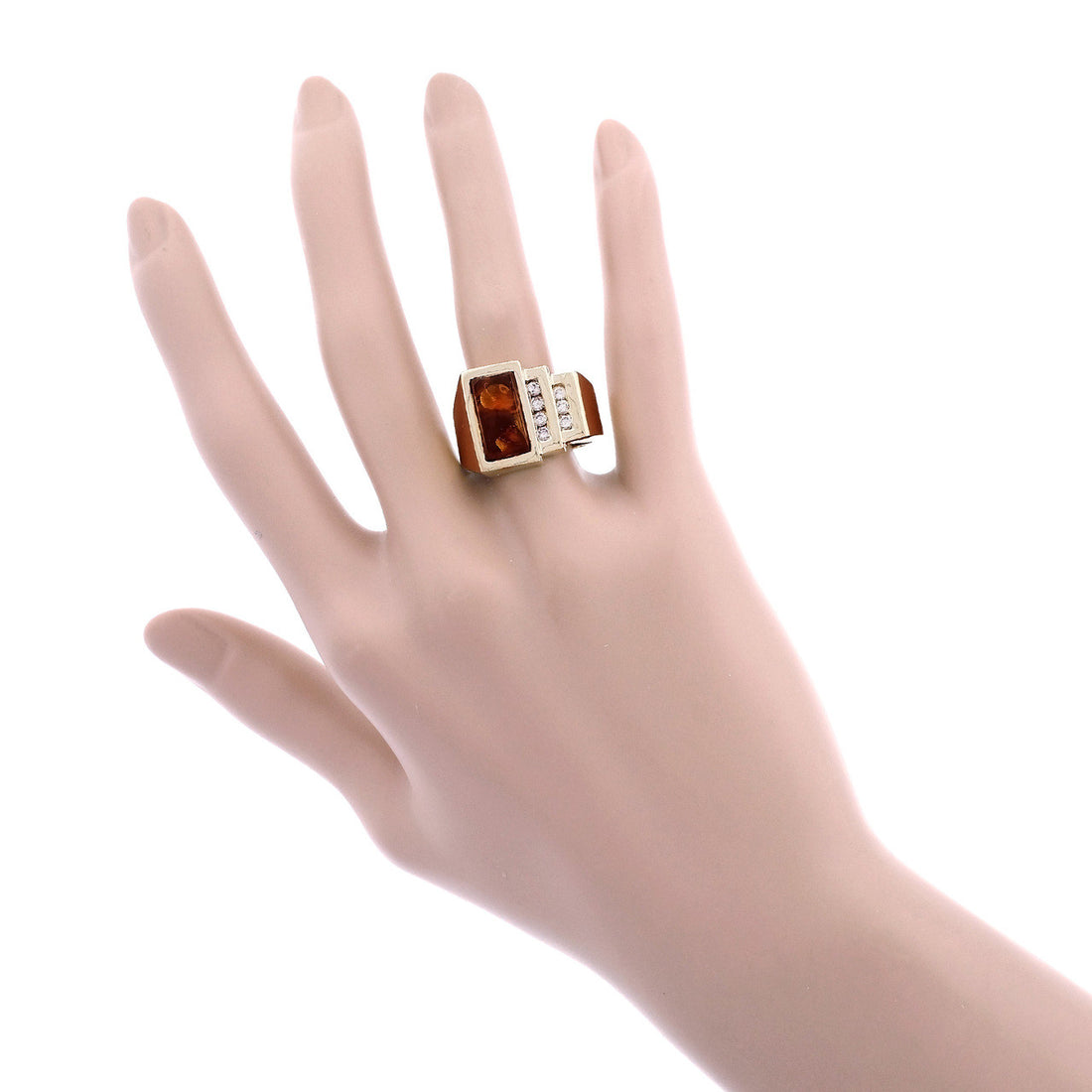 14k Yellow Gold Amber & Diamond Ring – image 6